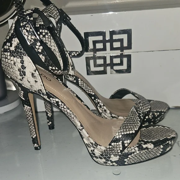 Aldo Shoes Aldo Black And White Snakeskin Heels Poshmark